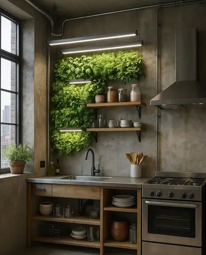 industrial vertical garden — small kitchen (urban)