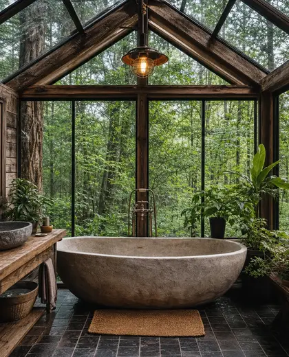 rustic greenhouse — bathroom (forest)