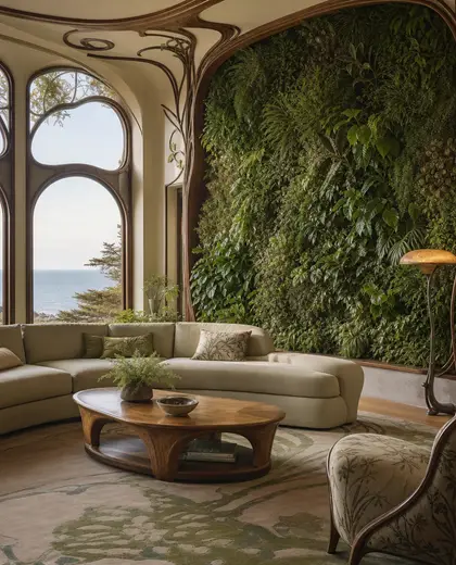 art nouveau vertical garden — family room (coastal)