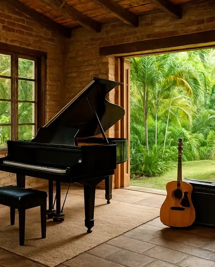 rustic home — music room (tropical)