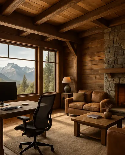 rustic office space — living room (mountain)