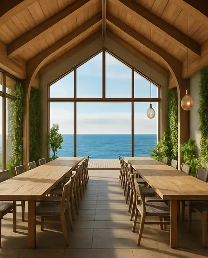 sustainable church — dining room (ocean)