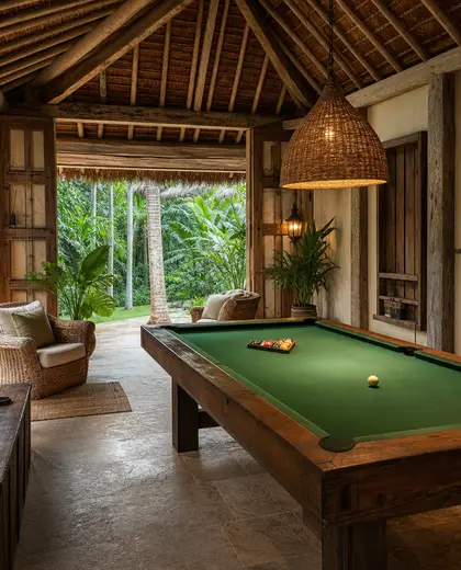rustic farmhouse — game room (tropical)