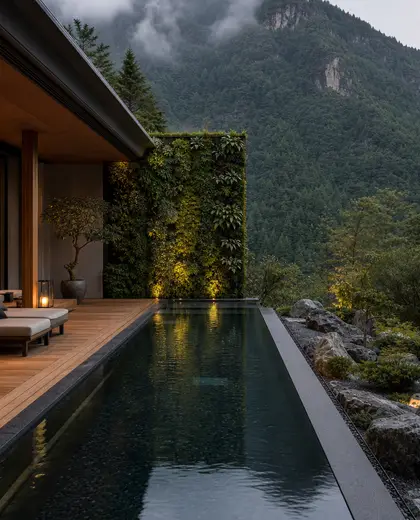 japandi vertical garden — pool (mountain)