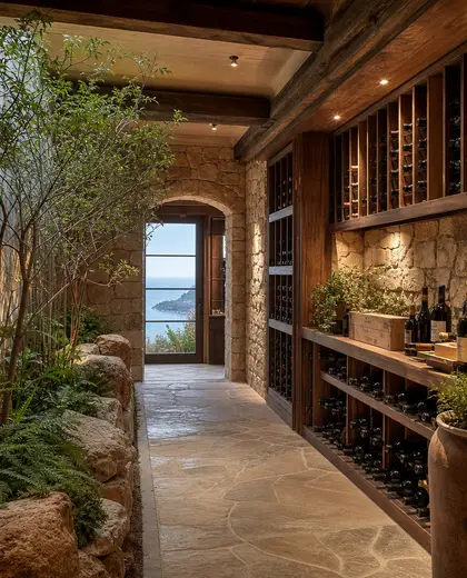 rustic indoor garden — wine cellar (coastal)