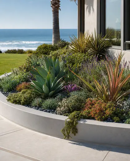 contemporary backyard — flower bed (beach)