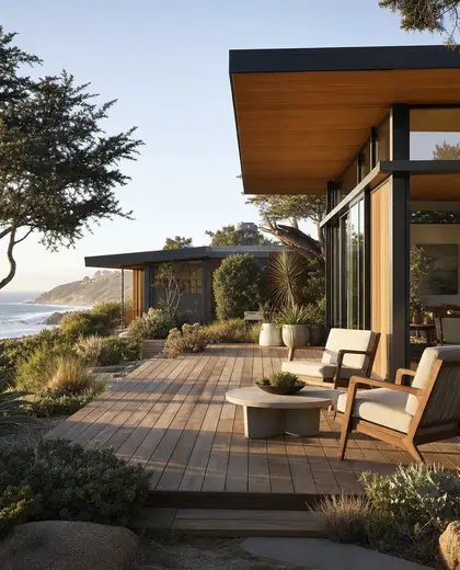 mid-century modern yard — deck (coastal)