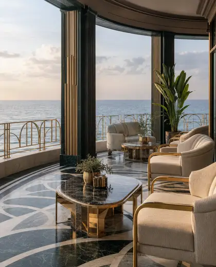 art deco salon — terrace (ocean)