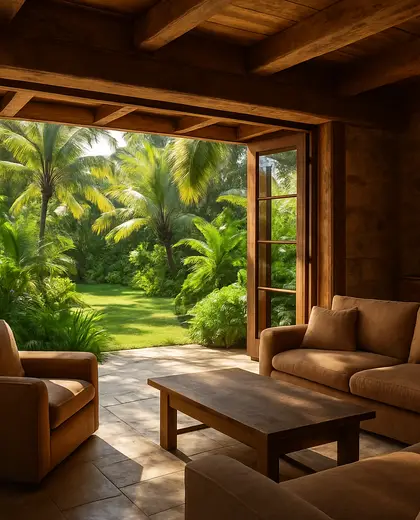 rustic backyard — living room (tropical)