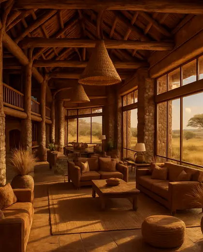 rustic hotel — atrium (savanna)