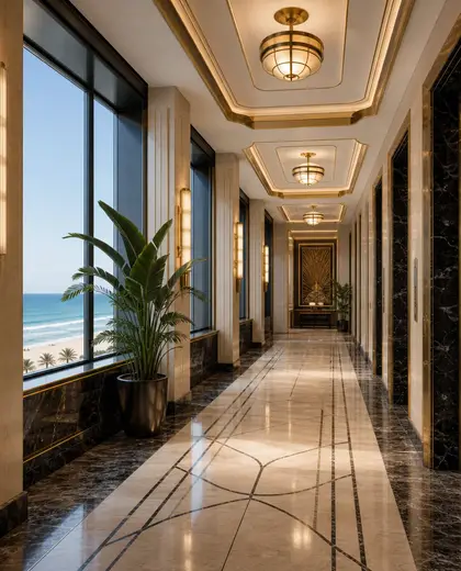 art deco office space — hallway (beach)