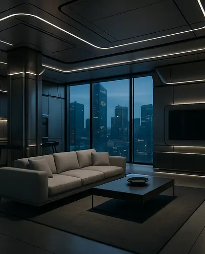 futuristic house — living room (urban)