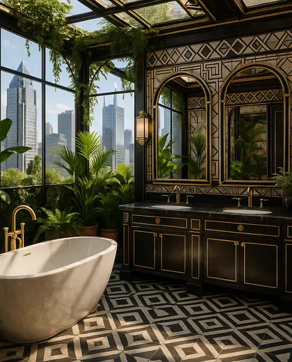 art deco rooftop garden — bathroom (urban)
