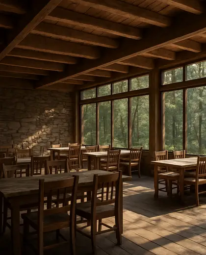 rustic public space — dining room (forest)