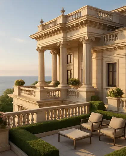 neoclassical hotel — roof (coastal)