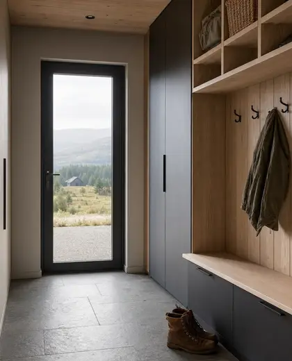 minimalist apartment — mud room (rural)