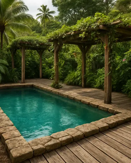 rustic backyard — pool (tropical)