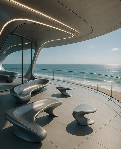 futuristic public space — balcony (beach)