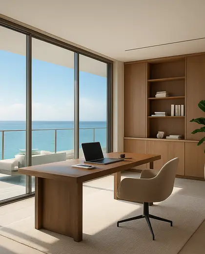 modern penthouse — home office (coastal)