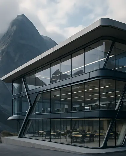 futuristic facade — open office (mountain)
