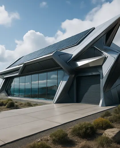futuristic facade — warehouse (coastal)