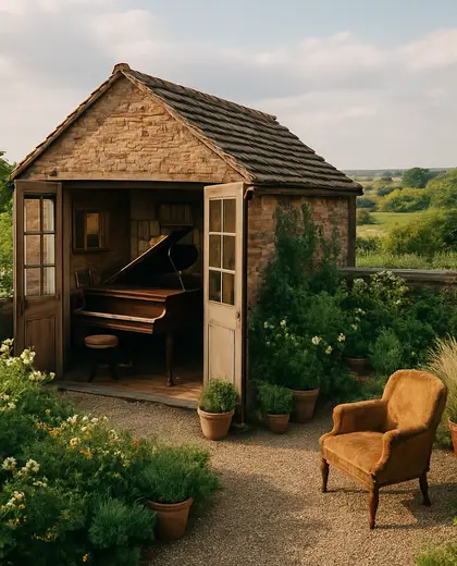 vintage rooftop garden — music room (rural)