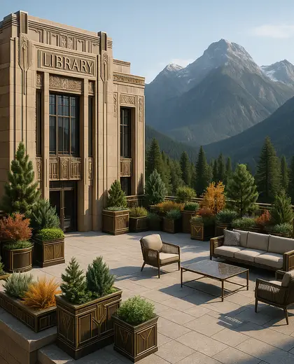 art deco rooftop garden — library (alpine)