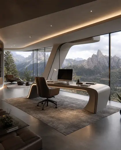 futuristic home — open office (mountain)