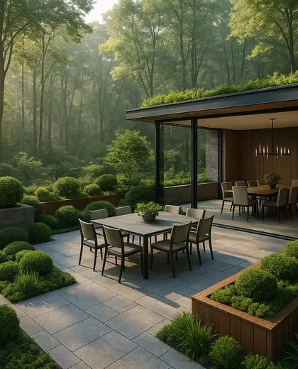 contemporary rooftop garden — formal dining room (forest)