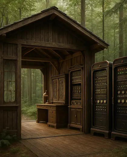 vintage salon — server room (forest)
