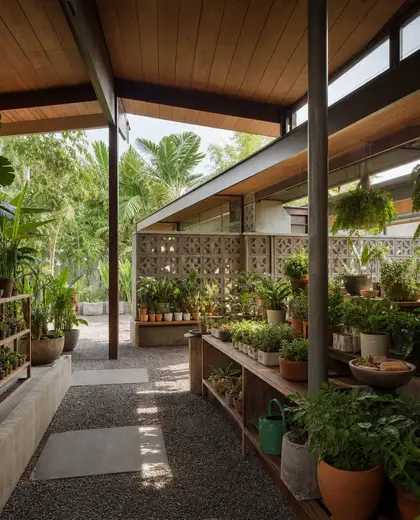 mid-century modern public space — nursery (tropical)