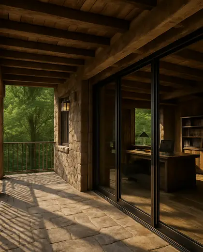 rustic office space — balcony (forest)
