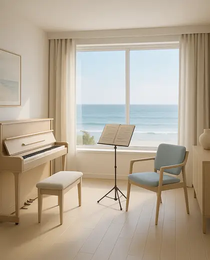 minimalist apartment — music room (coastal)