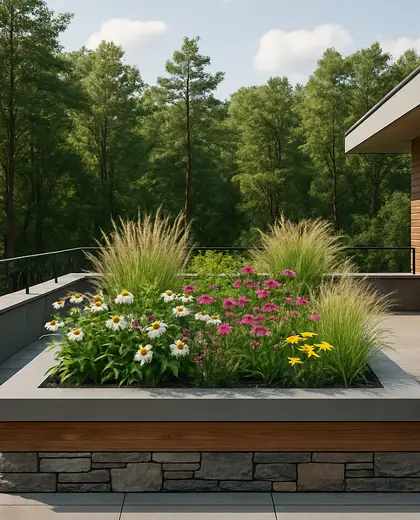 modern rooftop garden — flower bed (forest)