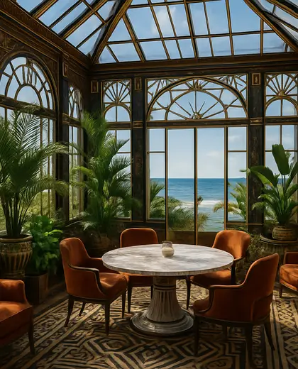 art deco greenhouse — informal dining room (coastal)