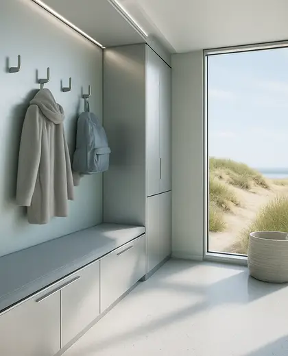 futuristic house — mud room (coastal)