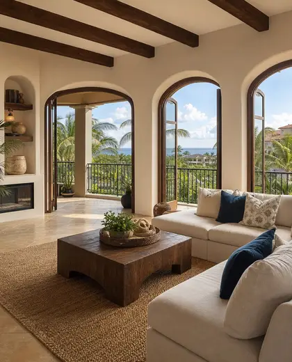 mediterranean condo — family room (tropical)