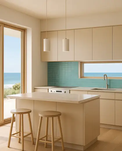 contemporary salon — small kitchen (coastal)