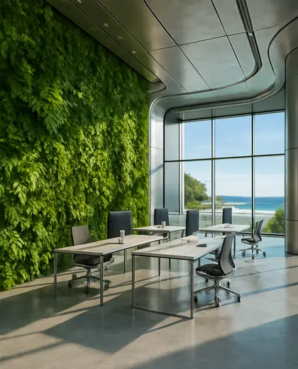 futuristic vertical garden — open office (beach)