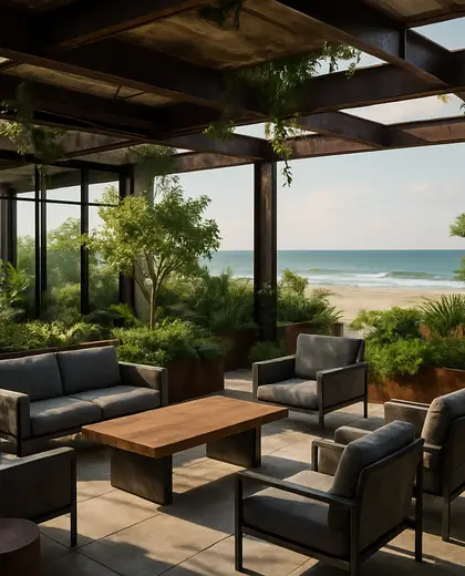 industrial rooftop garden — reception (beach)