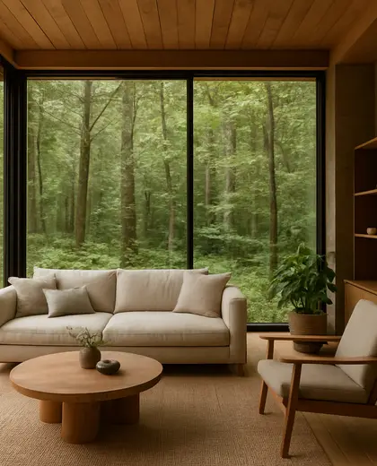 sustainable salon — living room (forest)