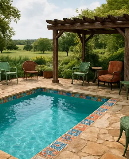 eclectic backyard — pool (rural)