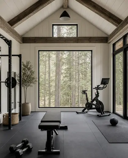 minimalist farmhouse — home gym (forest)