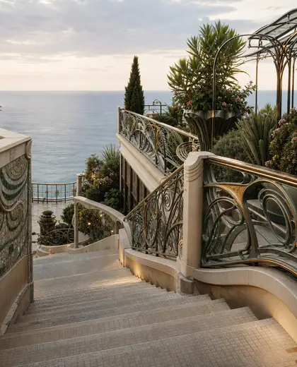 art nouveau rooftop garden — staircase (ocean)