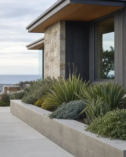 modern facade — raised garden bed (coastal)