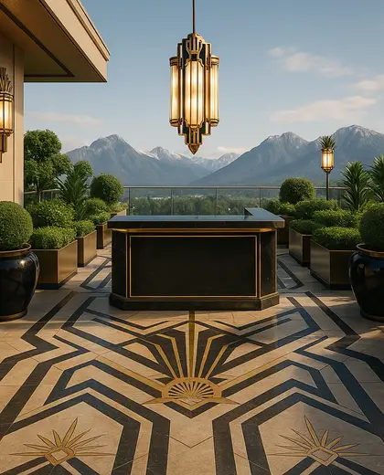 art deco rooftop garden — reception (mountain)