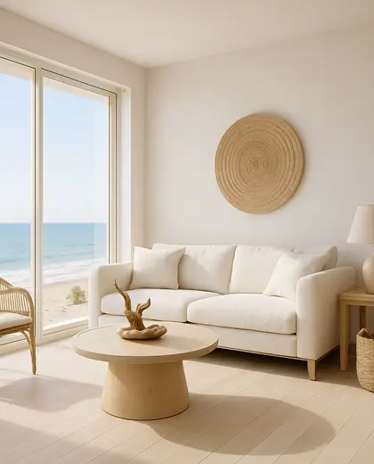 minimalist apartment — living room (coastal)