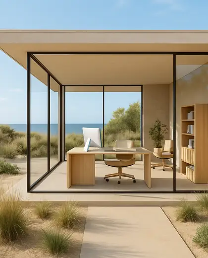 minimalist backyard — open office (coastal)