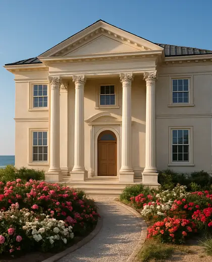 neoclassical home — flower bed (beach)