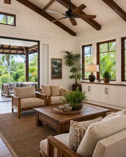 craftsman farmhouse — family room (tropical)